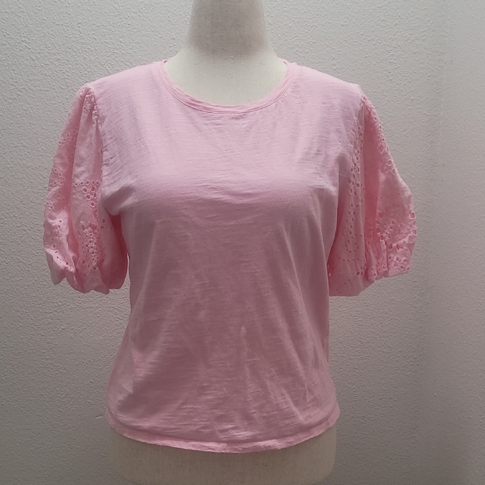 Wishlist Brand Pink Eyelet Sleeve Women's Top
